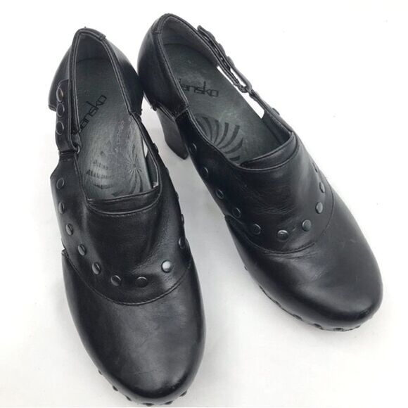 Dansko RYDER Black Leather Studded Heeled Platform Clogs - Picture 2 of 16